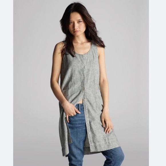 Eileen Fisher Organic Cotton Hemp Tank Dress Railroad Stripe Medium - Picture 1 of 7